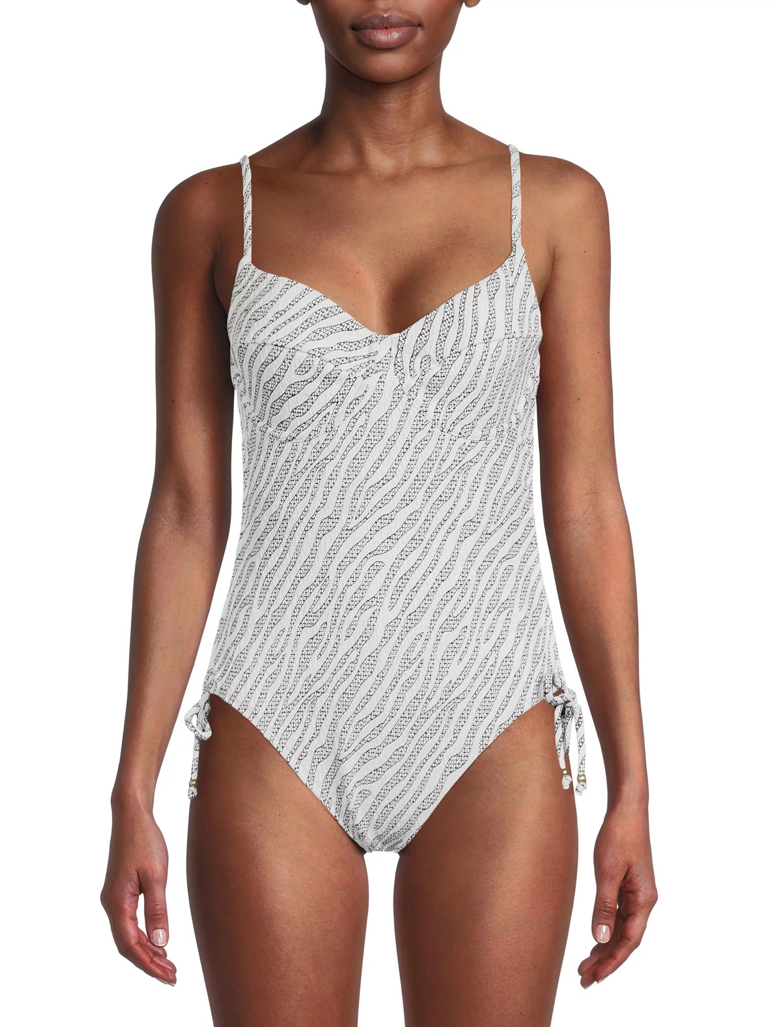 Time and Tru Women's Zebra Jacquard One Piece Swimsuit | Walmart (US)