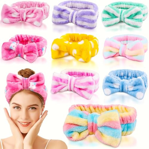 9 Pcs Spa Headband for Washing Face, Skincare Headband, Microfiber Makeup Headbands for Women Girls, Face Wash Skin Care Headbands, Facial Make Up Hair Head band, Bow Shower Hair Band for Teens Gift | Amazon (US)