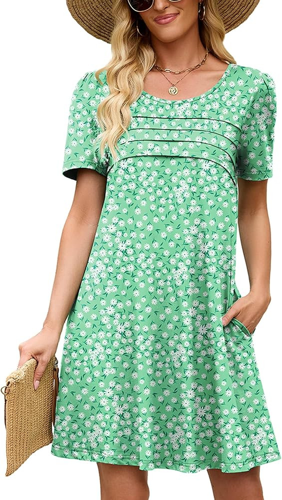 Heymoments Women's Short Sleeve Crewneck Sundress Summer Casual A-Line Beach Dress with Pockets S... | Amazon (US)