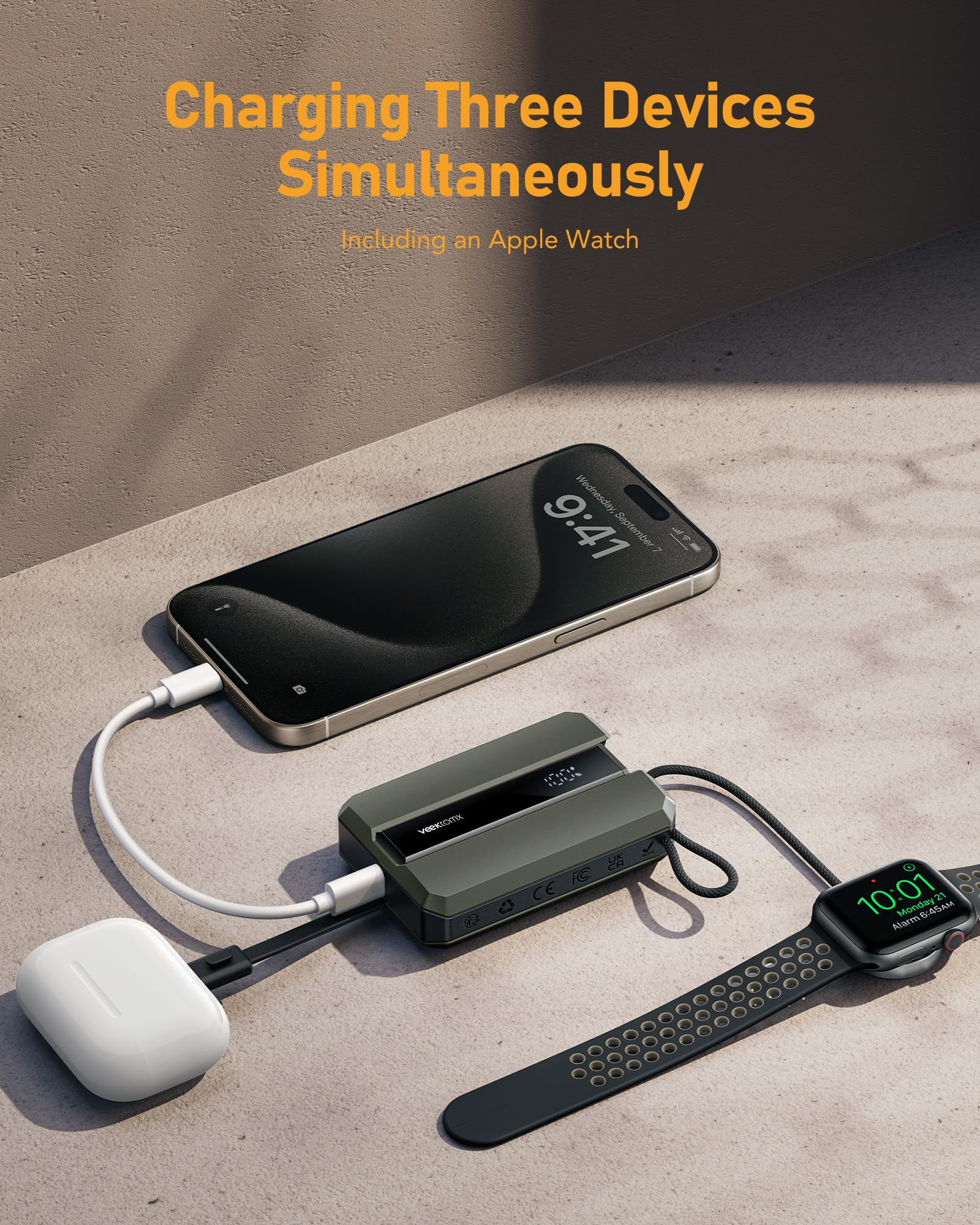 VEEKTOMX PD 30W Power Bank Fast Charging with Built-in Cable for iPhone, Small Portable Charger 10000mAh, Portable Apple Watch Charger, Compact Battery Pack for iPhone 14/13/12/11/iWatch, Green | Amazon (US)