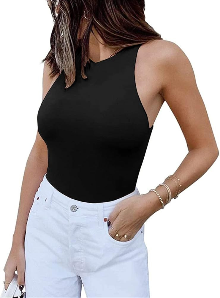 PRIMODA Women's Sexy Round Neck Sleeveless Racer Back High Cut Bodysuit Tank Top | Amazon (US)