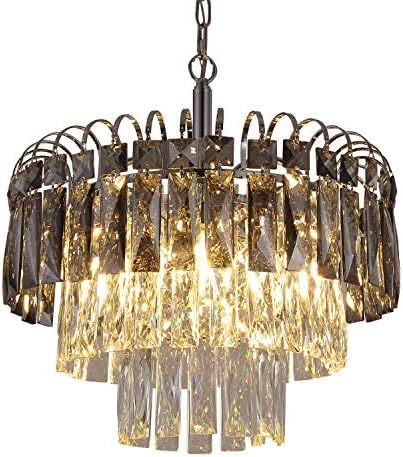 Q&S Crystal Chandelier Lighting, Modern Chrome Chandeliers, K9 Crystal Smoky+Clear, 4 Lights Pend... | Amazon (US)