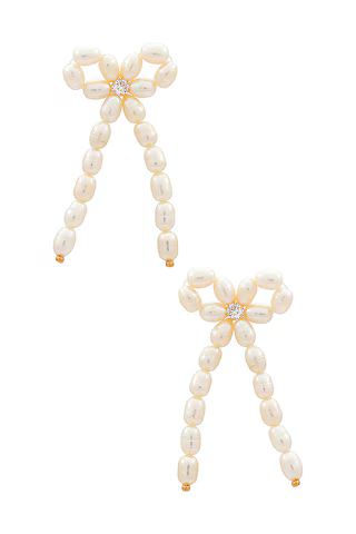 SHASHI Pearl Bow Earring in Pearl from Revolve.com | Revolve Clothing (Global)