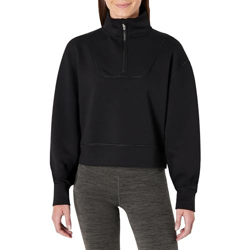 Amazon Essentials Women's Active Sweat Half Zip Pullover Sweatshirt, Black, X-Small | Amazon (US)