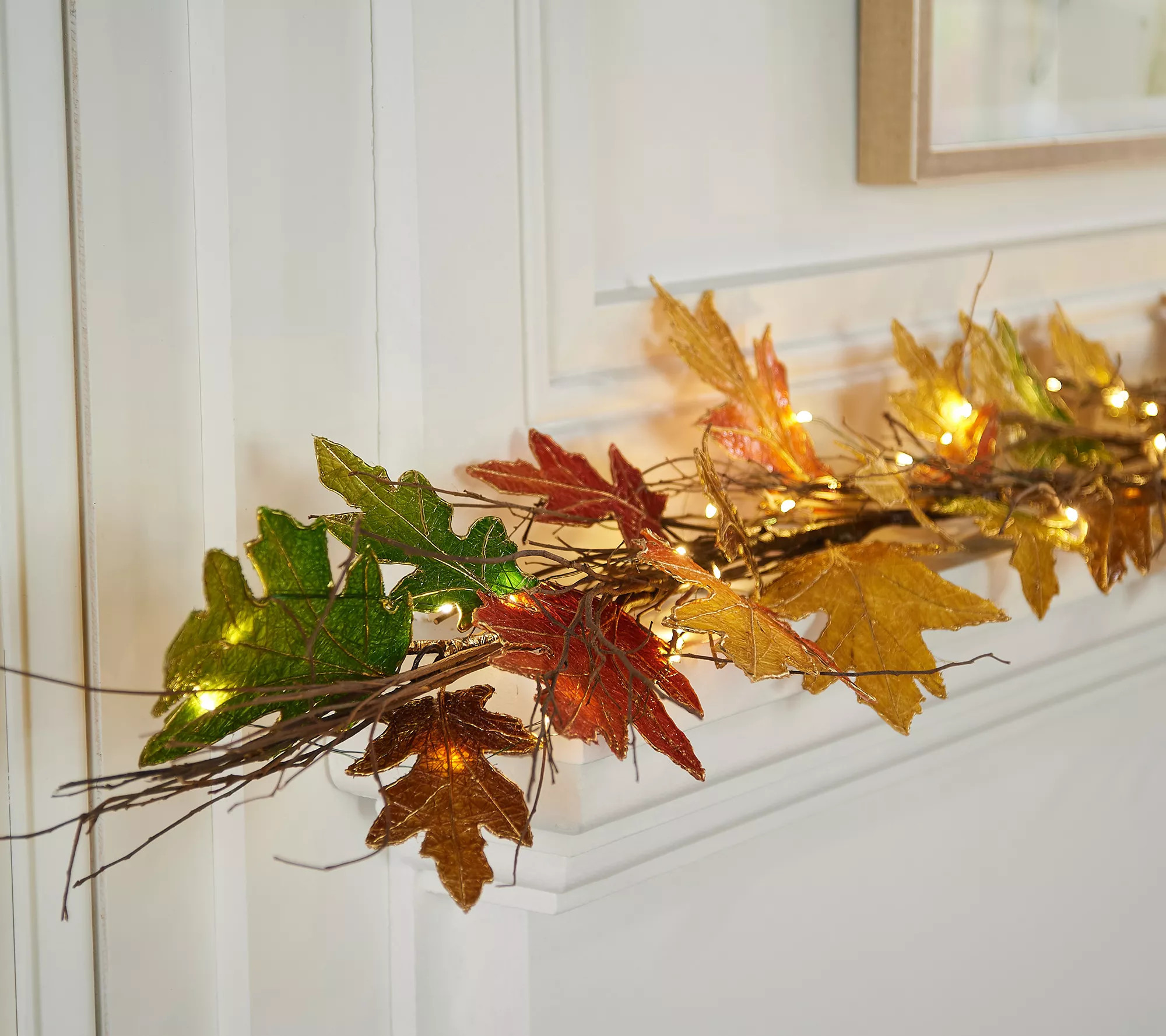 Home Reflections Lit 5' Maple Leaf and Twig Garland | QVC