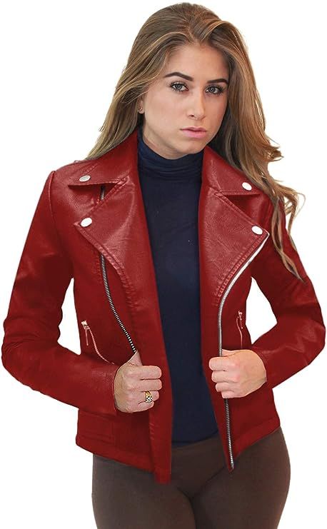Olivia Miller Womens Faux Leather Moto Biker Jacket with Pockets | Amazon (US)