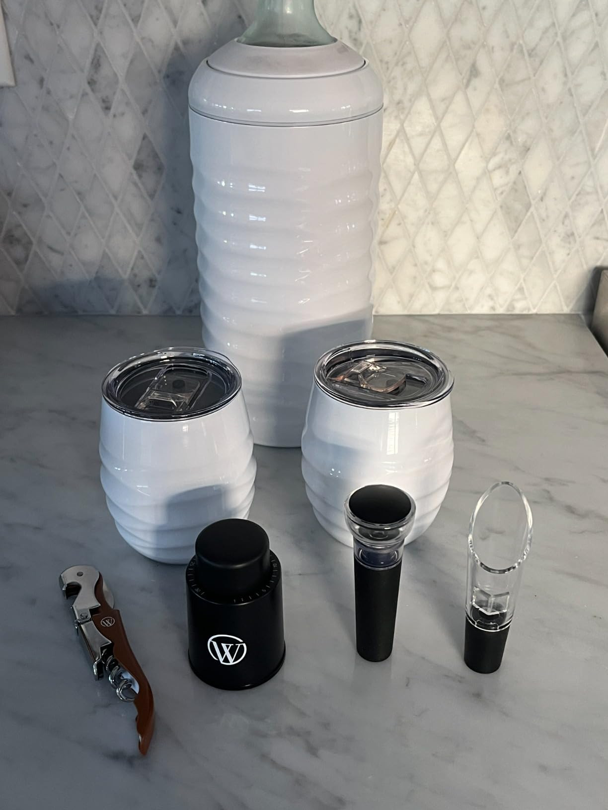 Open The Wine Set of 2 Insulated Wine Tumblers with Lid, Wine Bottle Chiller, and Wine Accessorie... | Amazon (US)