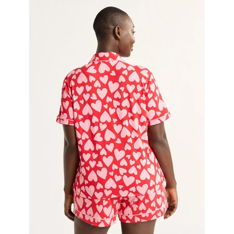 Joyspun Women’s and Women’s Plus Knit Notch Collar Top and Shorts Pajama Set, 2-Piece, Sizes ... | Walmart (US)