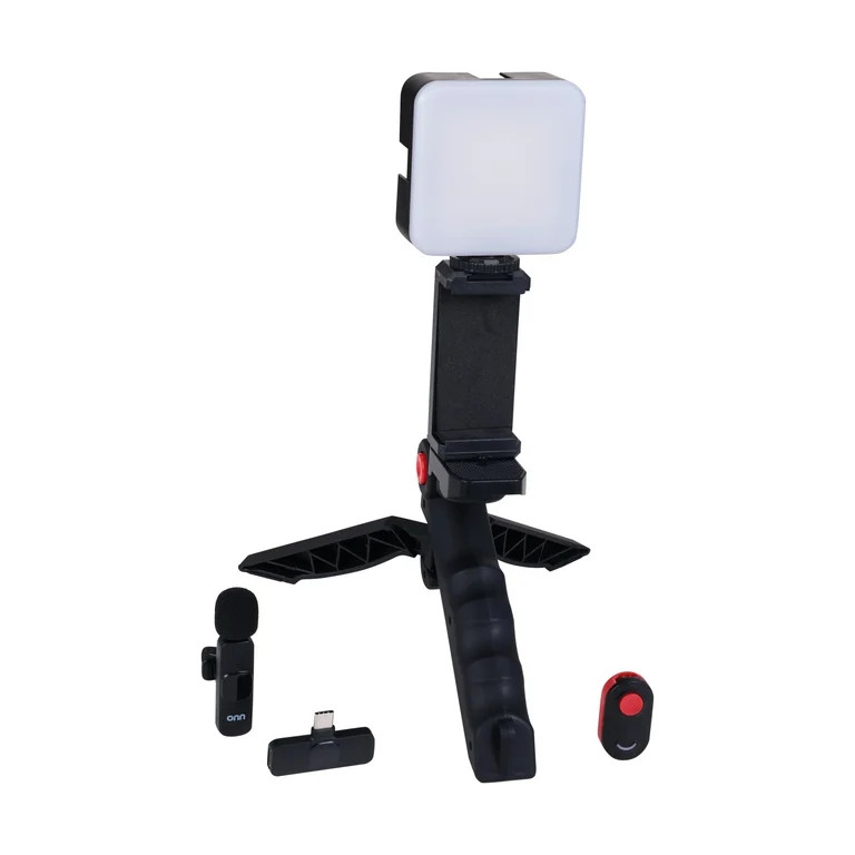onn Portable LED Video Light Kit with Tripod Grip, Smartphone Holder & Bluetooth Remote for Vlogg... | Walmart (US)