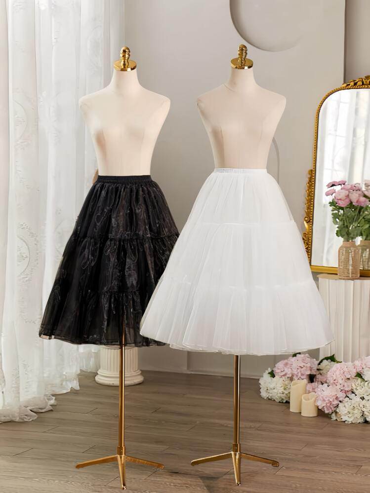1pc Women White Petticoat, Long 80cm, Short 45cm, 2 Layers 3 Tiers Crystal Tulle Underskirt, Bone... | SHEIN