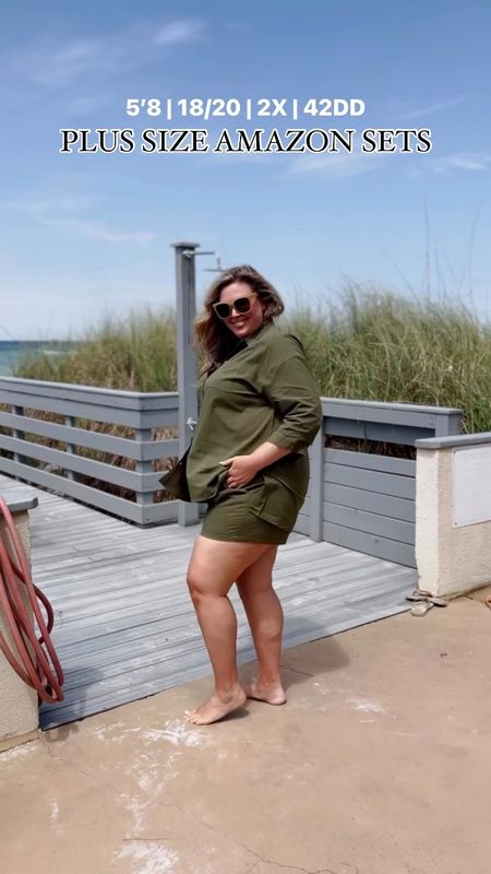 Trying plus size matching sets from IN'VOLAND on Amazon! 

Set 1: I got this ribbed oatmeal set in a size 22W.  I LOVE it! I recommend sizing up one or two, I like the size 22W on my typical 18/20 body! The shorts are super comfy and love the length! Perfect for lounging or a summer casual day out!

Set 2: I got this olive green shorts and button up set in a size 22W as well and it fits perfect — may want to even size up two!

#LTKPlusSize #LTKVideo #LTKSeasonal