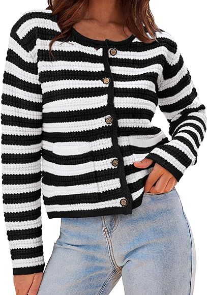 PRETTYGARDEN Womens 2023 Cardigan Sweaters Fall Open Front Button Down Long Sleeve Pockets Casual... | Amazon (US)