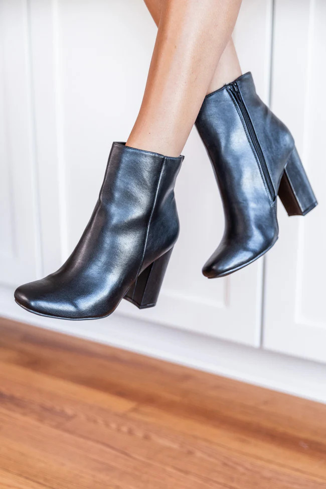 Sadie Black Round Toe Heel Booties | Pink Lily