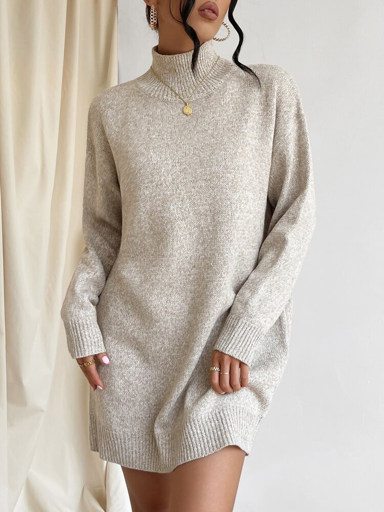 High Neck Drop Shoulder Sweater Dress Without Belt | SHEIN