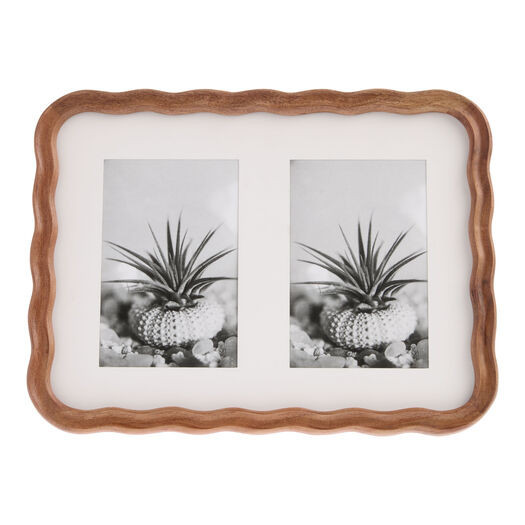 Walnut Acacia Wood Scalloped Wall Double Picture Frame by World Market | World Market