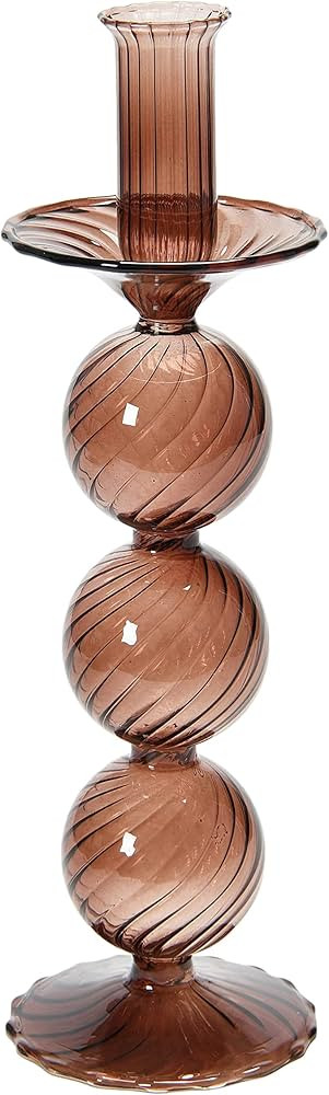 Bloomingville Embossed Glass Single Taper Candle Holder, Natural | Amazon (US)