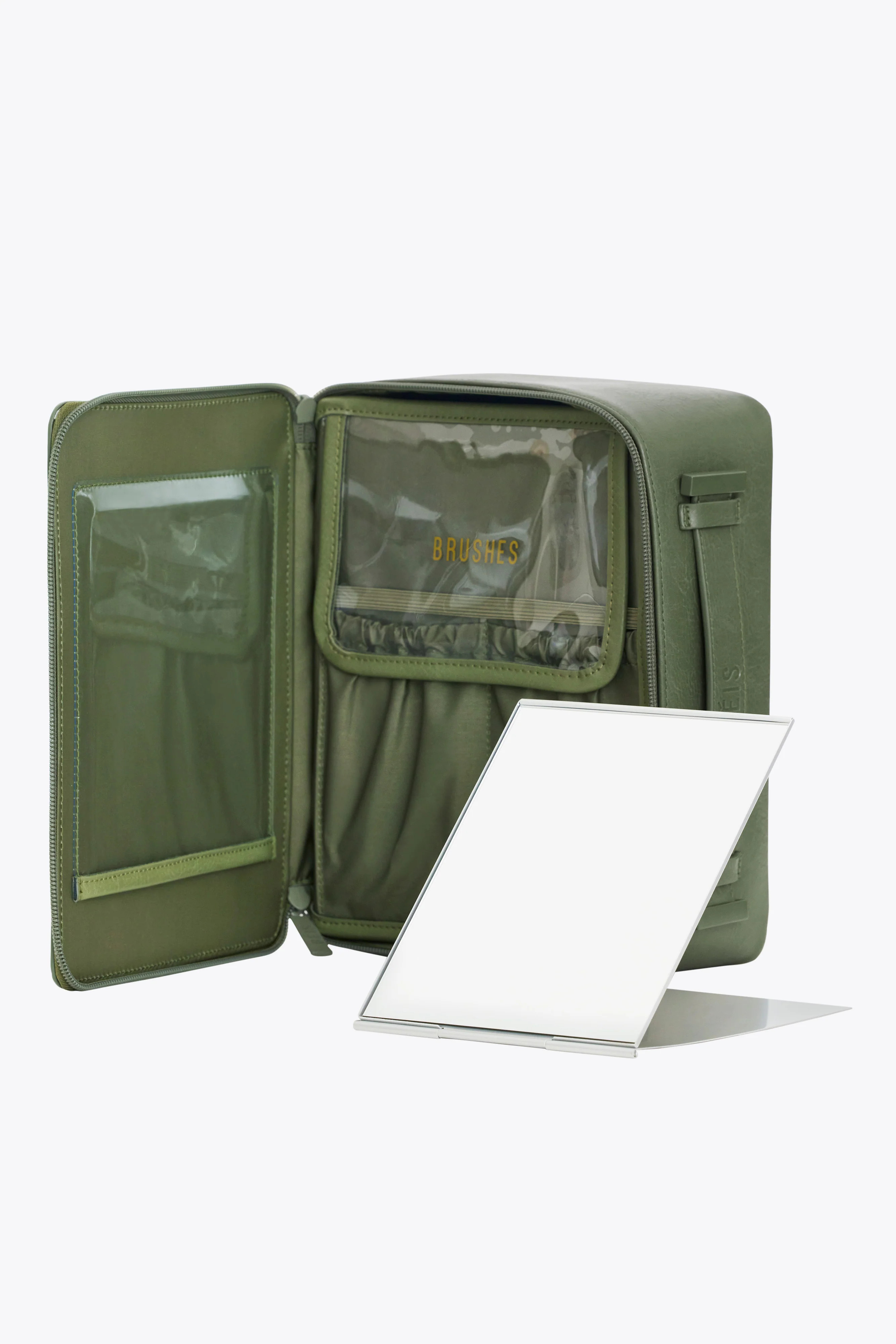 BÉIS 'The Cosmetic Case' in Olive - Olive Green Makeup & Cosmetic Bag | BÉIS Travel