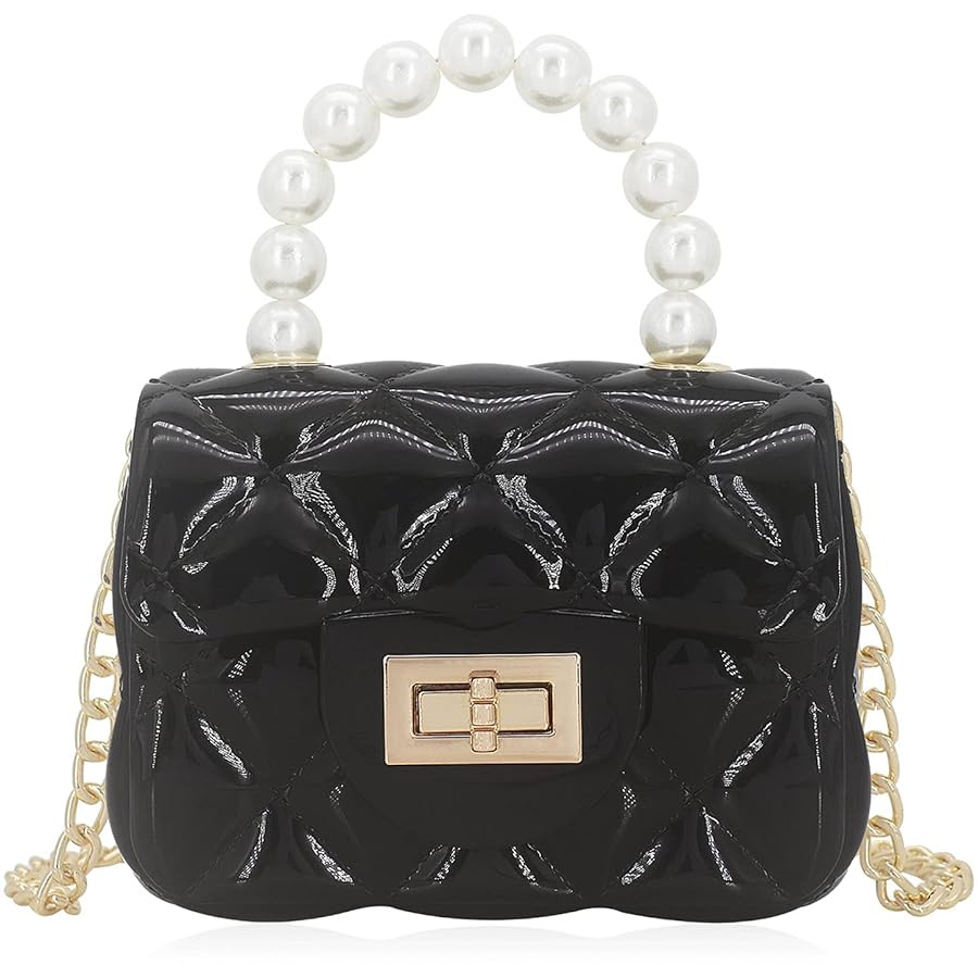 Mini Jelly Purse Flap Handbag with Pearls Top Handle Faux Quilted Crossbody Bag | Amazon (US)