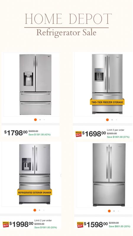 Need a new fridge or simply looking to update your old one? Head to @homedepot so that your can save over $1000 on brands like LG, Maytag, Samsung and Whirlpool. 

#LTKhome #LTKsalealert