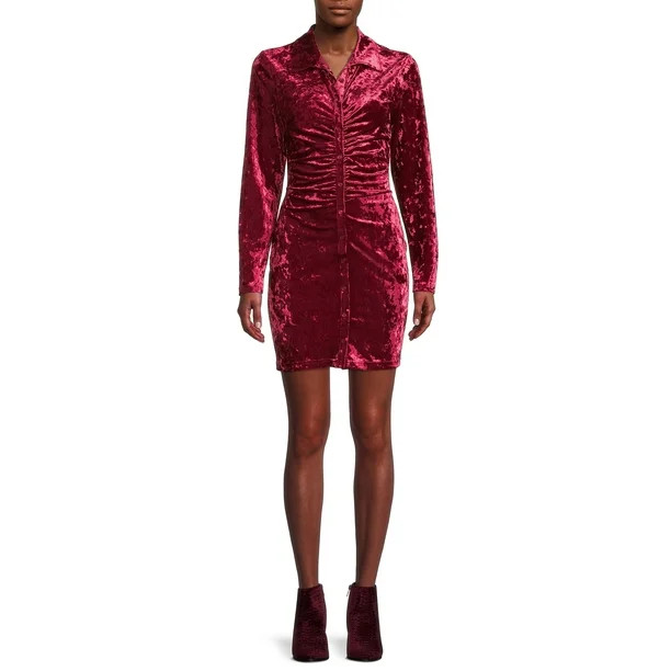 Kendall + Kylie Junior's Crushed Velvet Ruched Shirtdress - Walmart.com | Walmart (US)