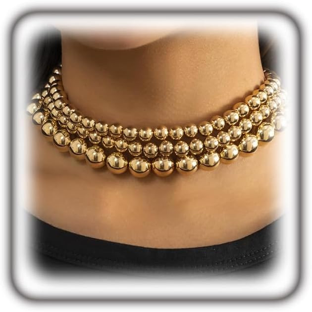 Rrdaily Chunky Multi Strand Layered Statement Necklace for Women,14K Gold Plated Large Beaded Necklace Party Prom Punk Jewelry Accessories Gifts | Amazon (US)