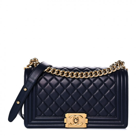 CHANEL Lambskin Quilted Medium Boy Flap Dark Navy | Fashionphile