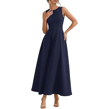 PRETTYGARDEN Women's Sleeveless Summer Elegant Maxi Dresses | High Crew Neck, Flared A Line, Long... | Amazon (US)