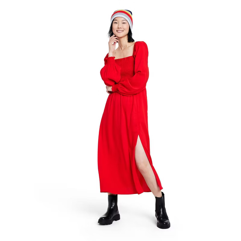 Women's Smocked Bodice Midi Dress - La Ligne x Target Red | Target