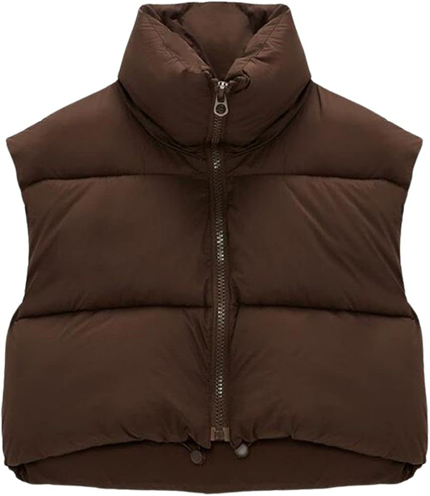 FindThy Women’s Warm Cropped Puffer Vest Stand Collar Zip Up Winter Waistcoat Puffer Gilet | Amazon (US)
