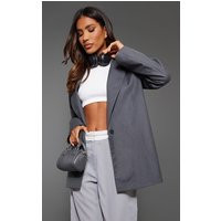 Charcoal Woven Oversized Drapey Button Detail Blazer | PrettyLittleThing US