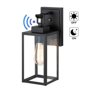 1-Light Matte Black Dusk to Dawn Outdoor Wall Lantern Sconce with Clear Tempered Glass | The Home Depot