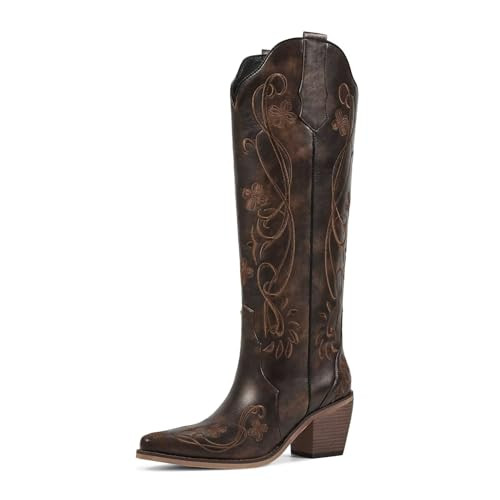 wetkiss Cowboy Boots for Women Knee High Cowgirl Boots, Western Boots with Floral Embroidered Poi... | Amazon (US)