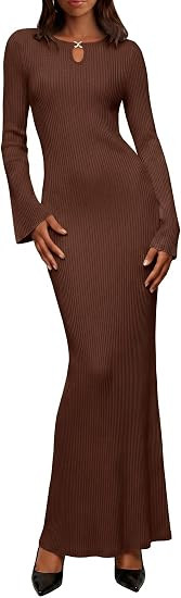 Prinbara Women's Fall Long Sleeve Bodycon Maxi Sweater Dress | Soft Stretchy Ribbed Knit, Keyhole... | Amazon (US)