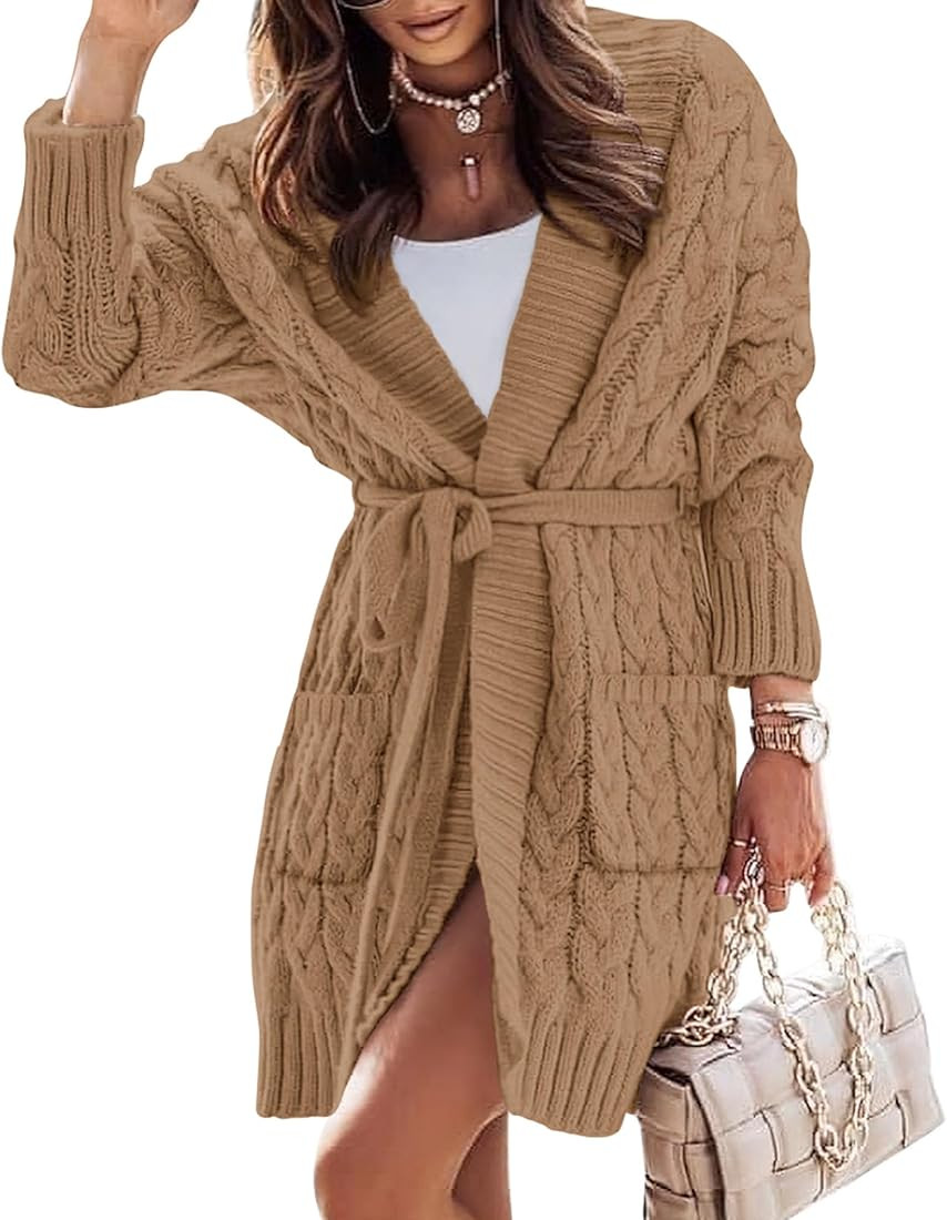 KIRUNDO Women's Cardigans 2023 Fall Winter Long Sleeve Open Front Oversized Cable Knit Chunky Swe... | Amazon (US)