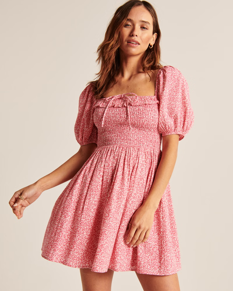 Smocked Bodice Mini Dress | Abercrombie & Fitch (US)