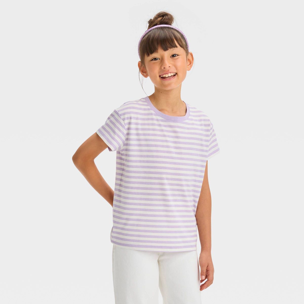 Girls' Short Sleeve Striped T-Shirt - Cat & Jack™ Lavender | Target