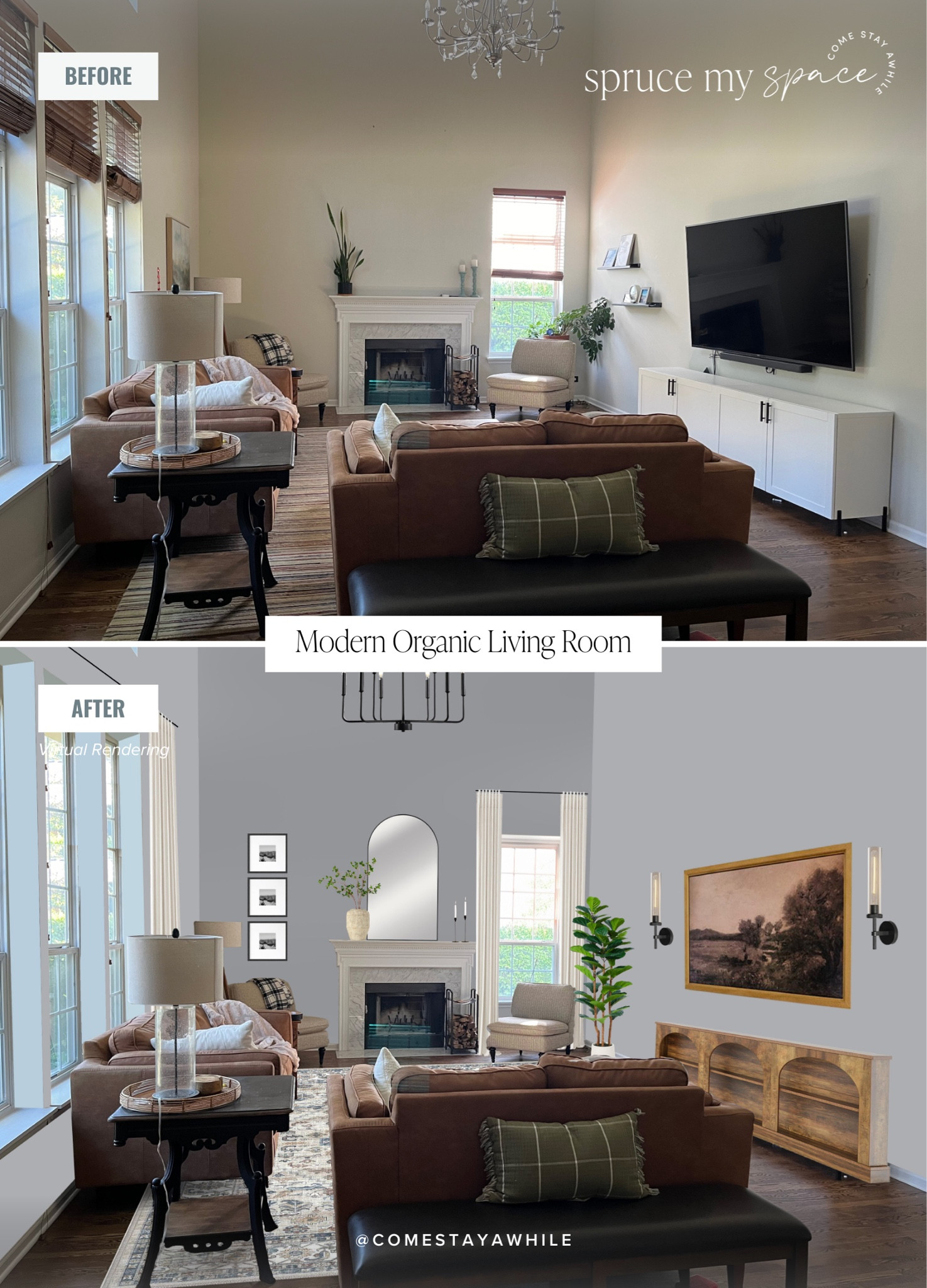 Welcome back to Spruce My Space! A series where I take pictures of your space and design them as if they were mine! 

Spruce My Space | Living Room | Interior Design | Modern Organic Home Decor 

Come Stay Awhile, Amanda Vernaci