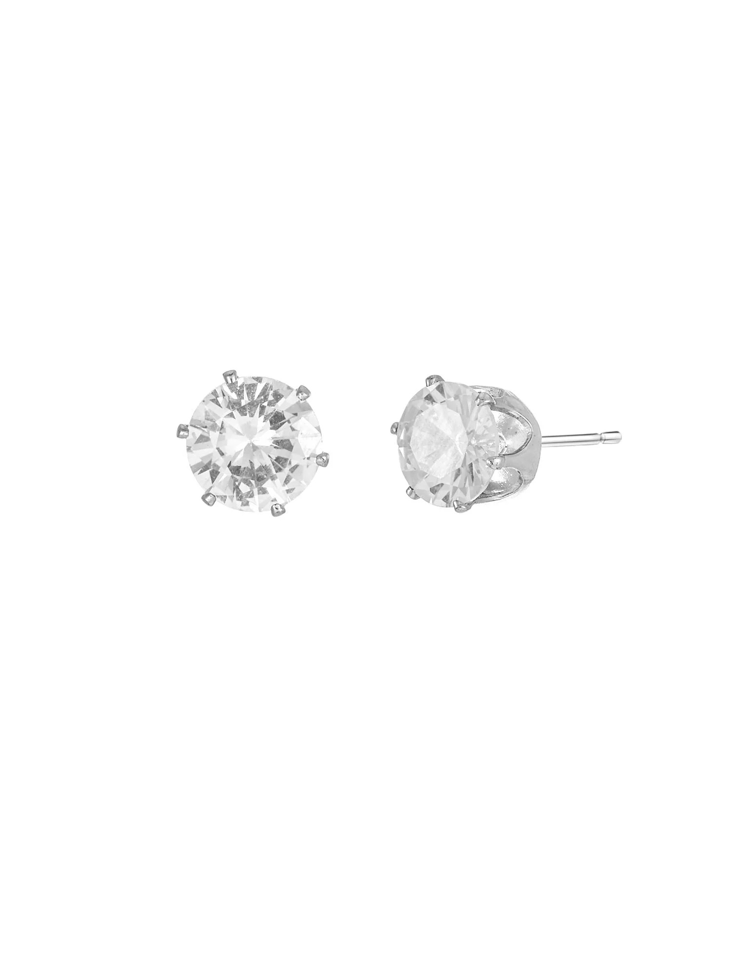 Time and Tru Women's Silvertone Cubic Zirconia Stud | Walmart (US)