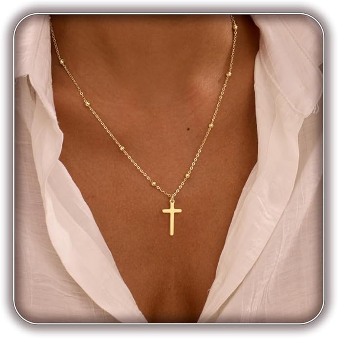 Cross Necklace for Women, Dainty 14K Gold Plated Cross Pendant Simple Long Necklaces for Women, C... | Amazon (US)