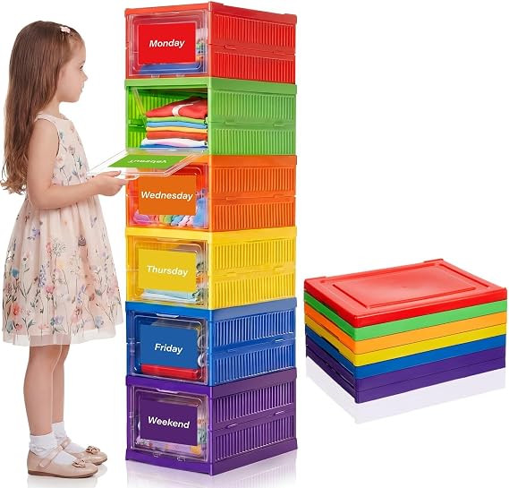 Gerrii 6 Shelf Daily Weekly Clothes Organizer for Kids Foldable Weekly Closet Organizer Storage B... | Amazon (US)