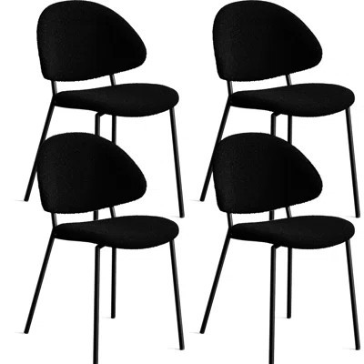 4 Black Mid - Century Modern Boucle Fabric Dining Chairs With Curved Back For Room, Combining Comfort And Practicality Style | Wayfair North America