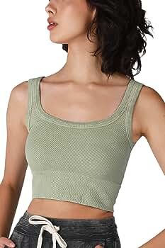 Women Seamless Vintage Chevron Ribbed Crop Top, Made in U.S.A, One Size | Amazon (US)