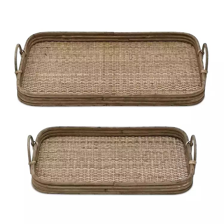 New! Brown Rattan and Wood Decorative Trays, Set of 2 | Kirkland's Home