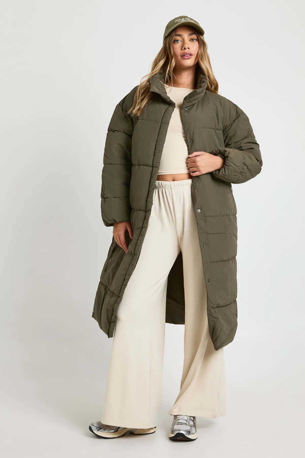 Oversized Funnel Neck Belted Longline Puffer Coat | boohoo (US & Canada)