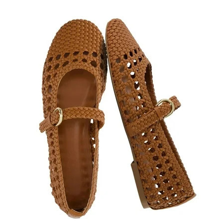 Cushionaire Windsor Woven Womens Flats with Adjustable Strap – Comfortable Mary Jane Ballet Flats for Women | Walmart (US)