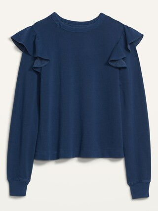 Ruffle-Trim French-Terry Cropped Sweatshirt for Women | Old Navy (US)