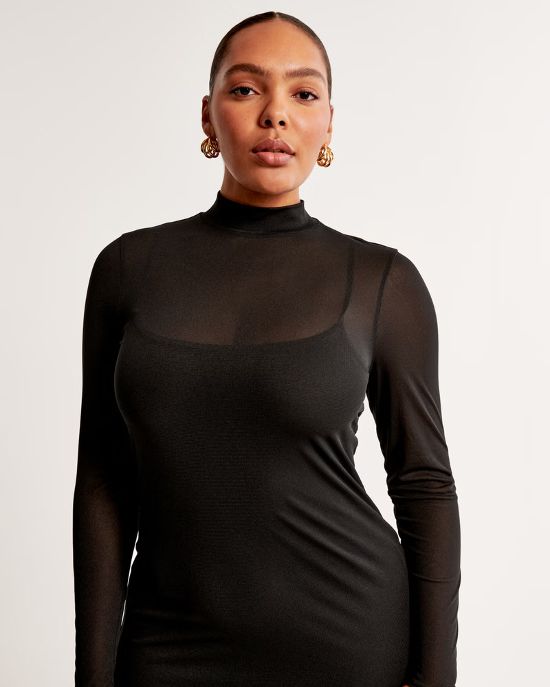 Women's Long-Sleeve Mesh Maxi Dress | Women's New Arrivals | Abercrombie.com | Abercrombie & Fitch (US)