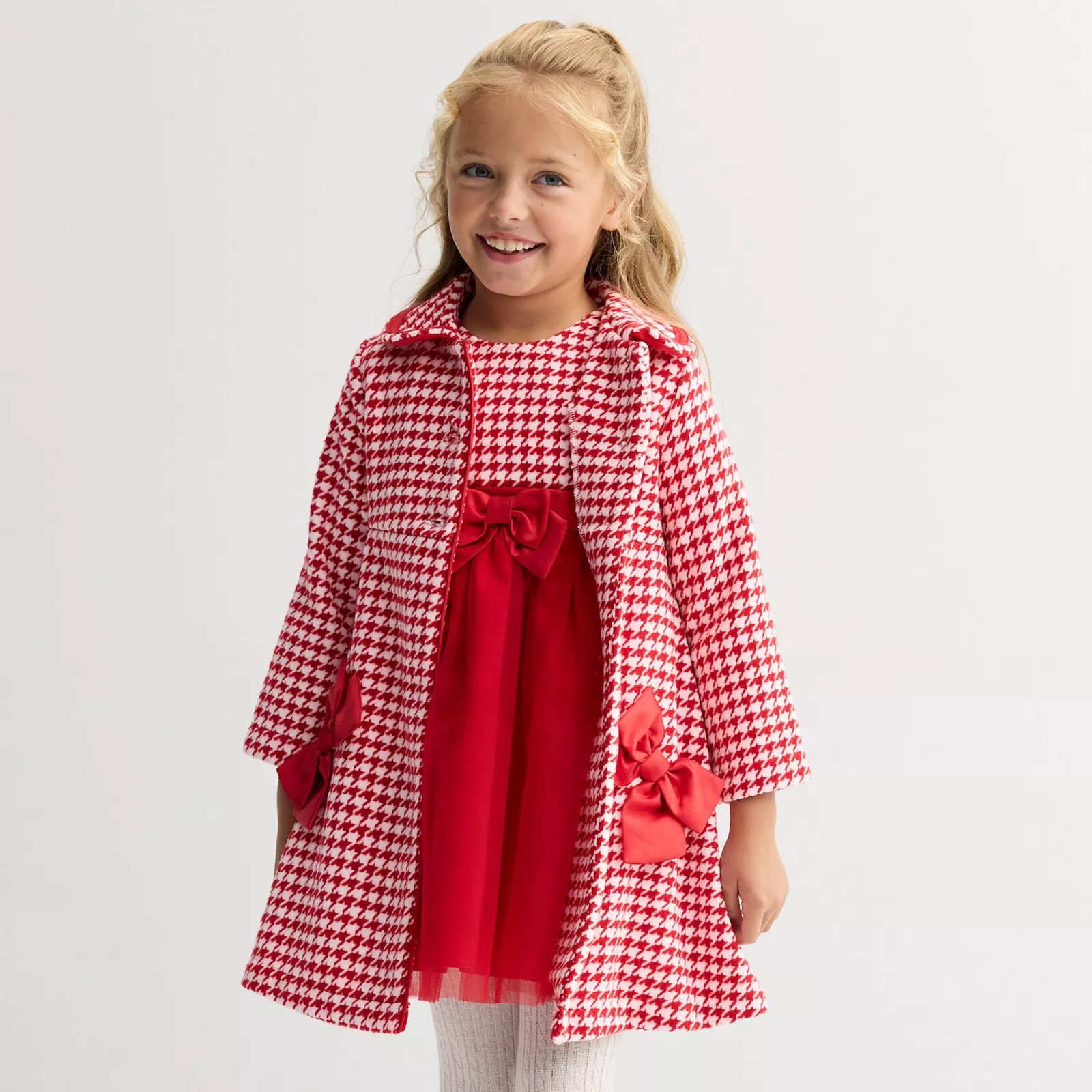 Girls 4-12 Blueberi Boulevard Houndstooth Jacket & Coat Set, Girl's, Size: 5, Red | Kohl's