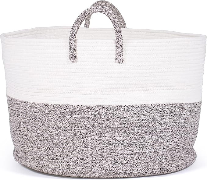Humble Crew, White/Beige Large Cotton Rope Basket with Handles | Amazon (US)