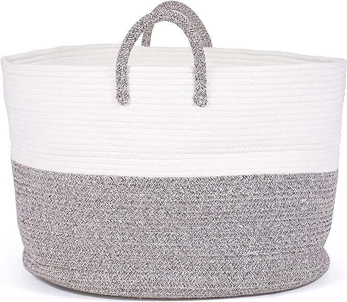 Humble Crew, White/Beige Large Cotton Rope Basket with Handles | Amazon (US)